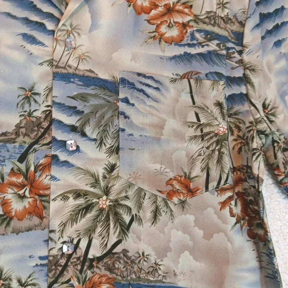 Hawaiian Tropical Men's Button Front Shirt Medium Colorful Floral multicolor Top - Picture 5 of 11